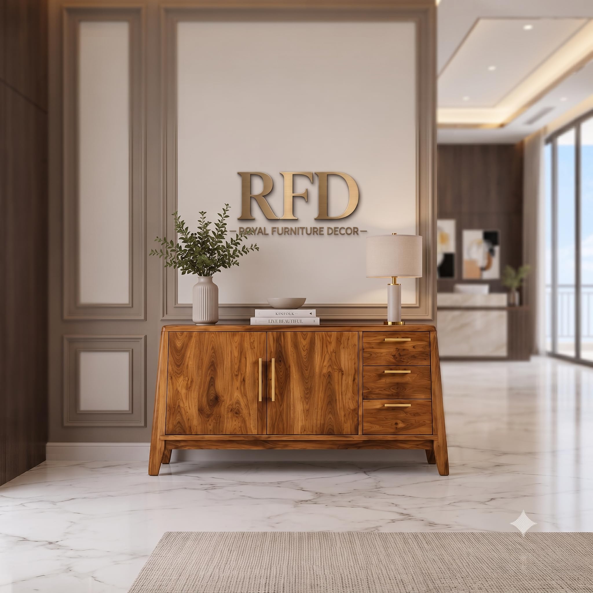 RFD Solid Wood Sideboard with Drawers | Walnut Finish