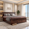 RFD Sheesham Wood King Size Hydraulic Bed with Headboard | Walnut Finish