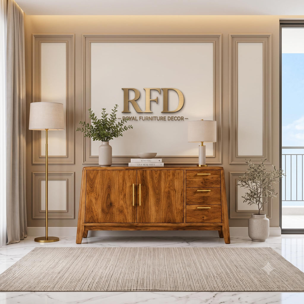 RFD Solid Wood Sideboard with Drawers | Walnut Finish