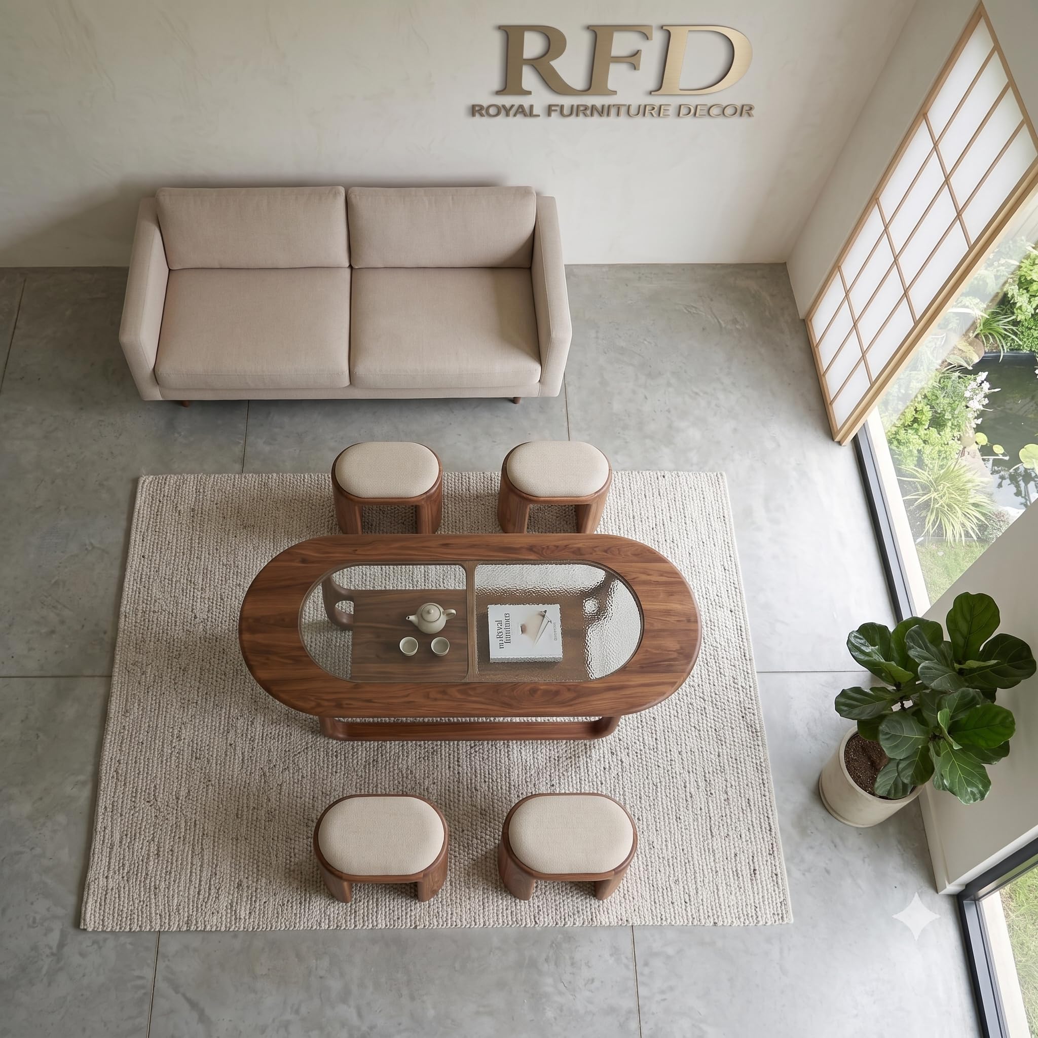 RFD - Royal Furniture Decor Coffee Table with 2 Stools, 127x61 cm
