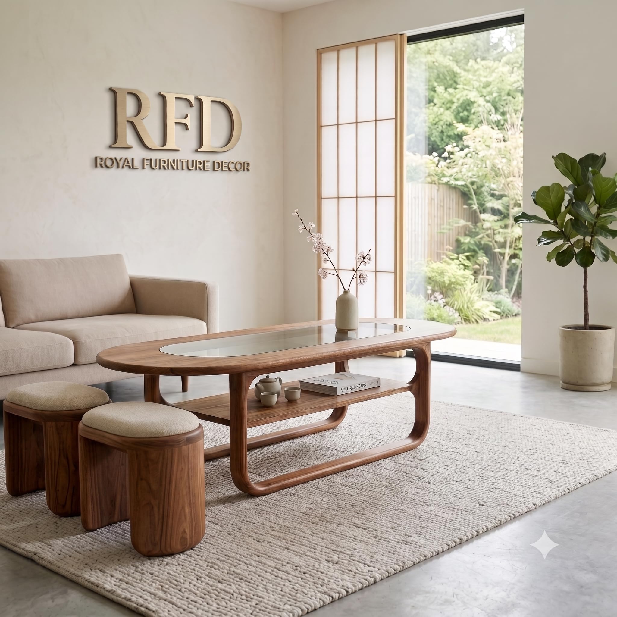 RFD - Royal Furniture Decor Coffee Table with 2 Stools, 127x61 cm