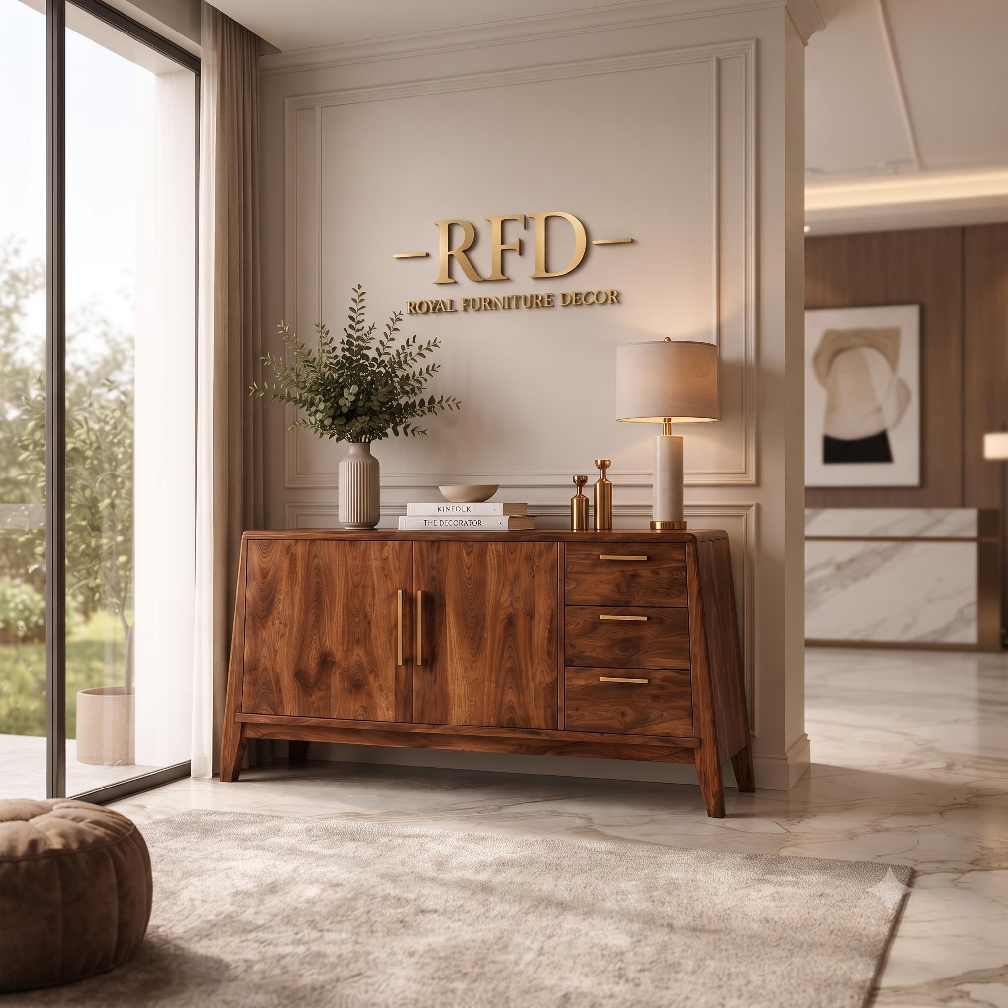 RFD Solid Wood Sideboard with Drawers | Walnut Finish