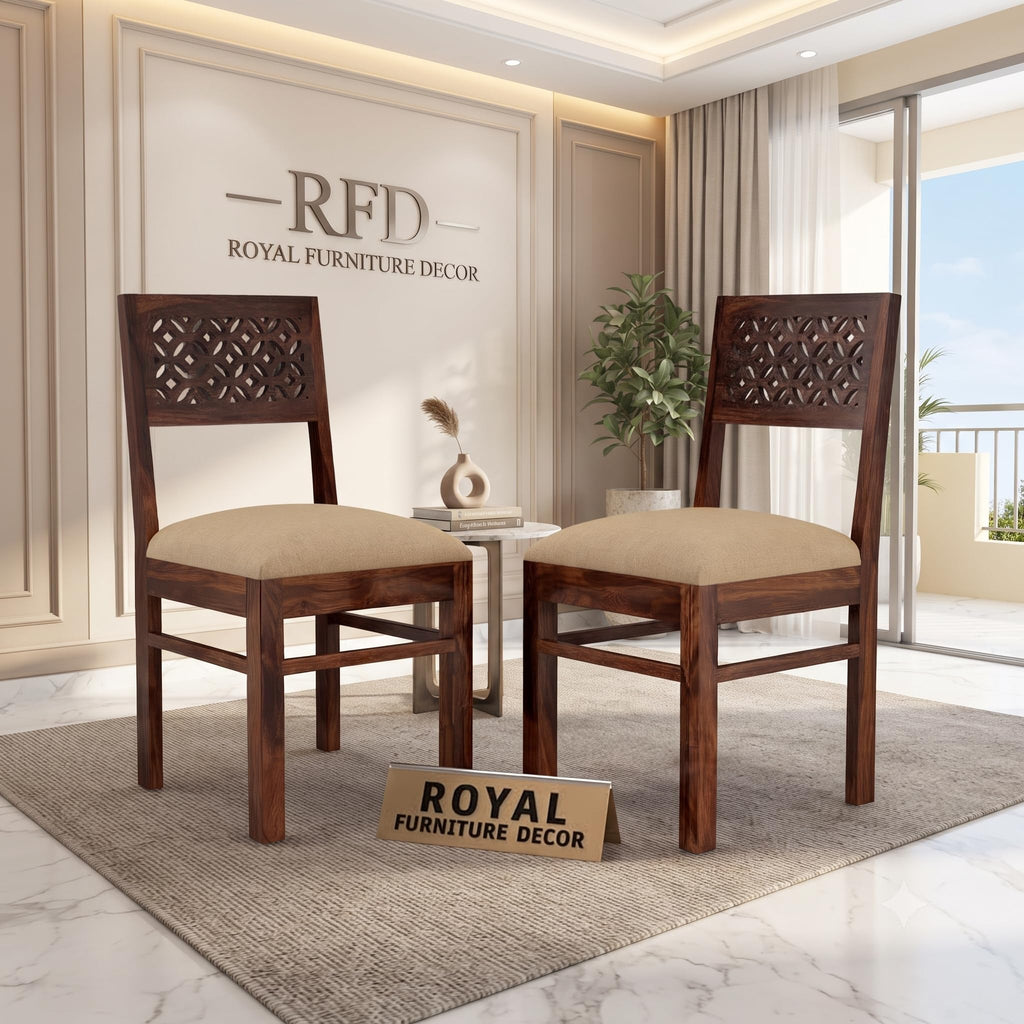 RFD Sheesham Wood Dining Chair Set of 2 | Solid Rosewood Study & Office Chair | Walnut Finish