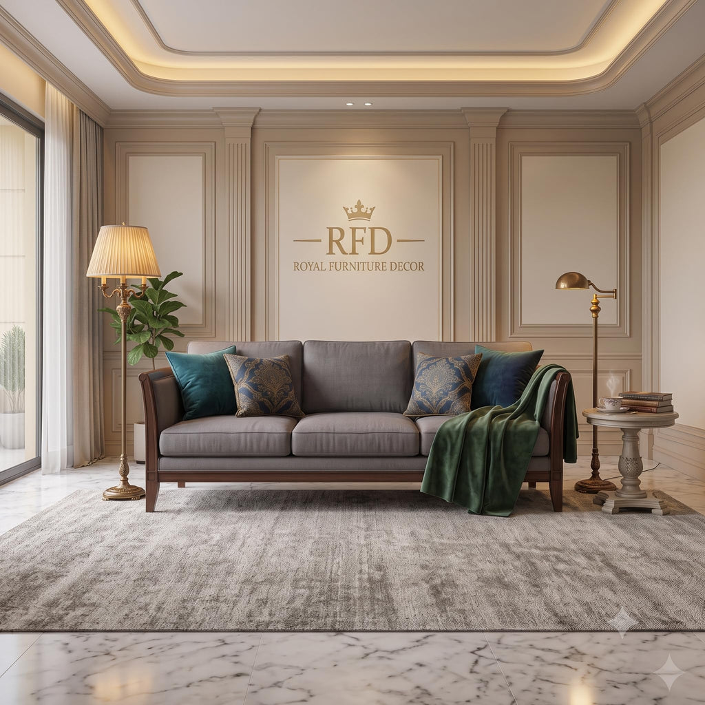 RFD 3-Seater Sofa with Wooden Frame | Grey Fabric Upholstery
