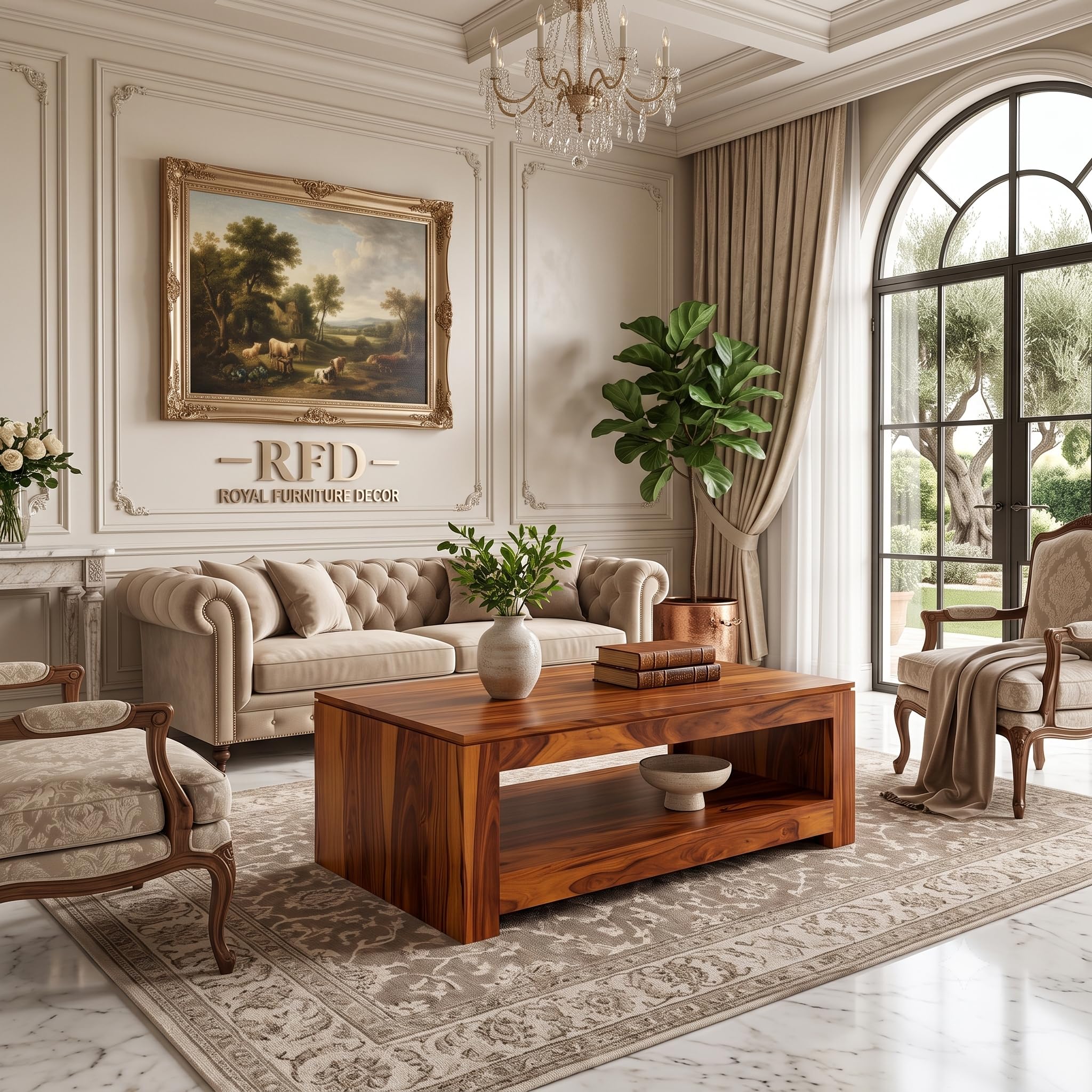 RFD Sheesham Wood Center Coffee Table with Shelf | Honey Finish | Solid Rosewood