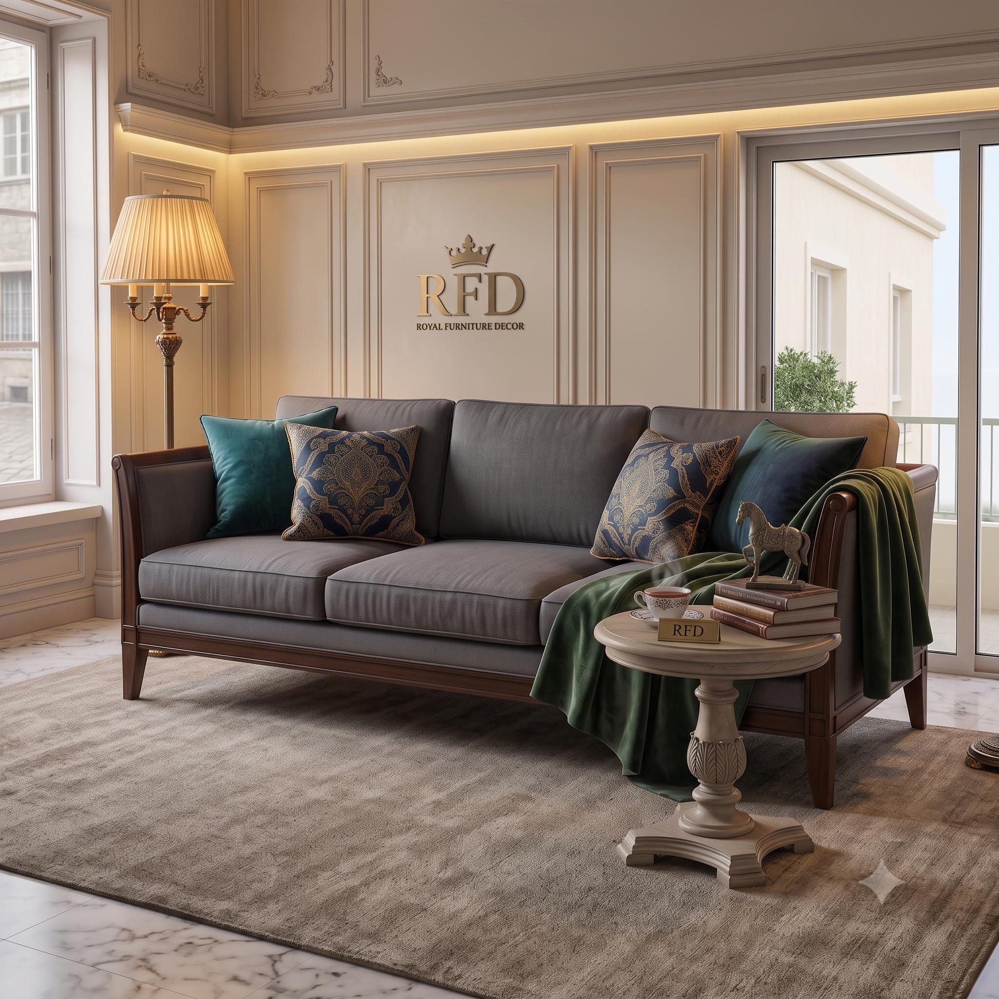RFD 3-Seater Sofa with Wooden Frame | Grey Fabric Upholstery