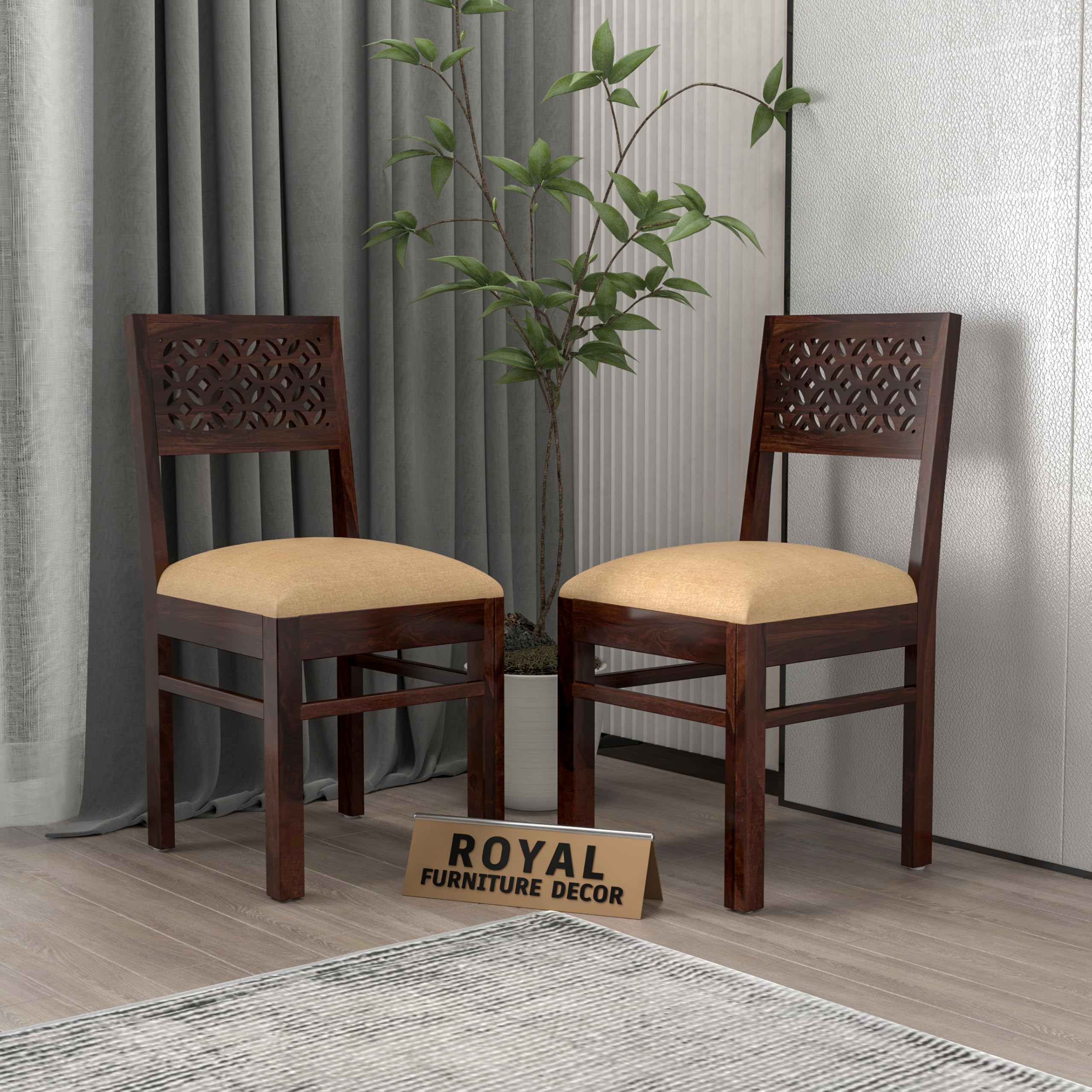 RFD Sheesham Wood Dining Chair Set of 2 | Solid Rosewood Study & Office Chair | Walnut Finish