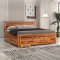RFD - Royal Furniture Decor Sheesham Wood King Size Bed with Box Storage Wooden Double Bed Cot Bed Furniture for Bedroom Living Room Home (Honey Finish)