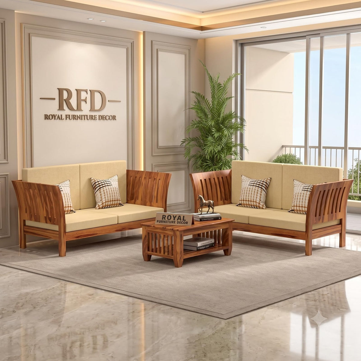 Royal Furniture Decor Sheesham Wooden 4 Seater Sofa for Living Room | Solid Wood Sofa | Rosewood Sofa Set for Home & Office Lounge (Honey, 2+2 Seater)
