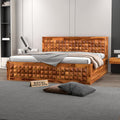 RFD - Royal Furniture Decor Sheesham Wood Diamond King Size Bed with Box Storage and Headboard for Bedroom Living Room Home Wooden Double Bed Cot Palang Furniture (Honey Finish)