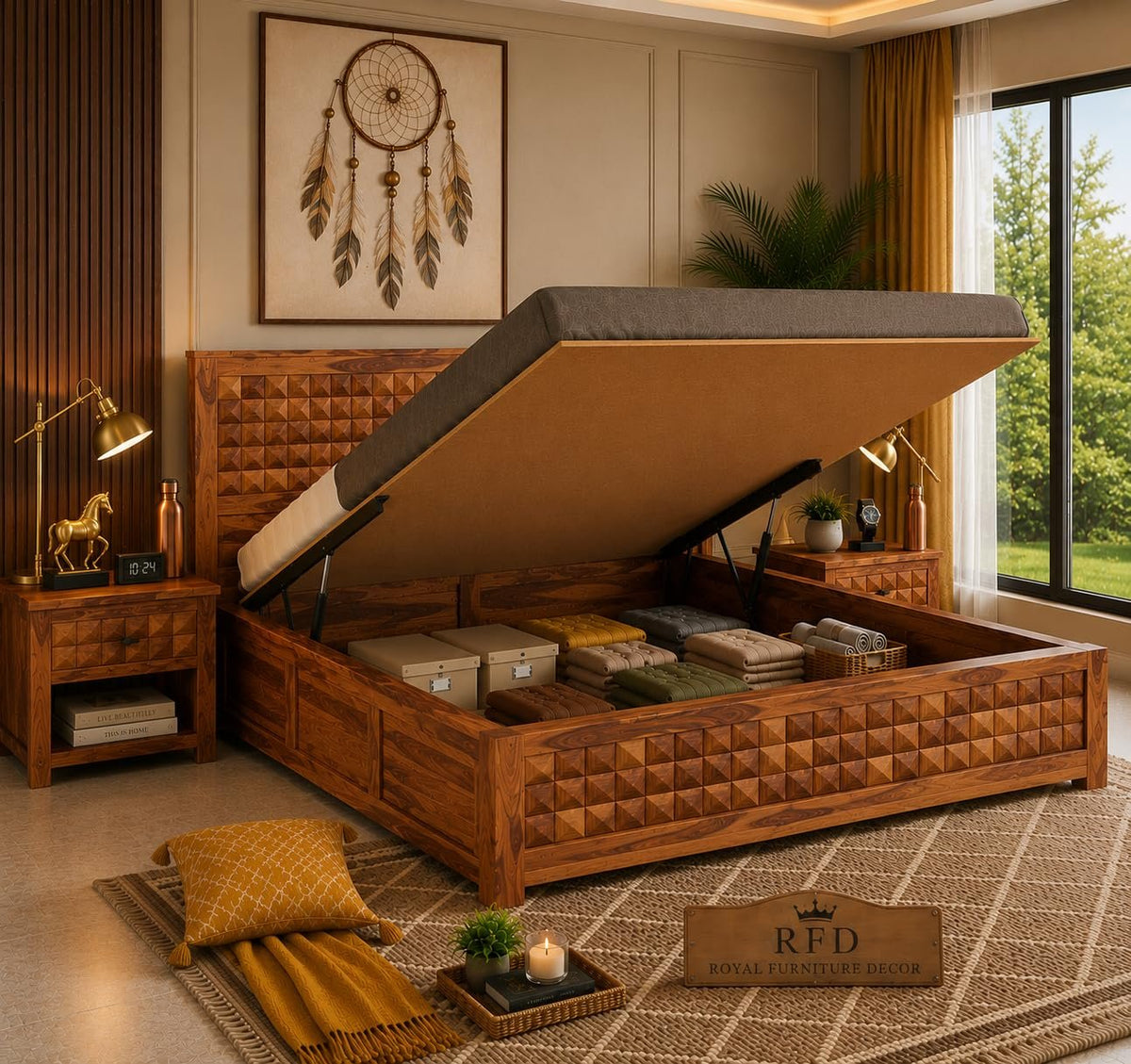 RFD - Royal Furniture Decor Sheesham Wood Diamond King Size Bed