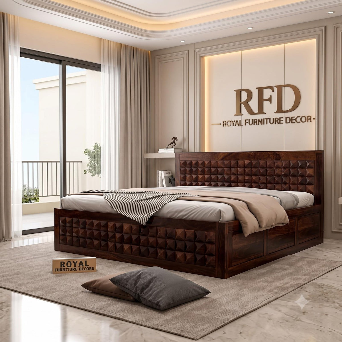 RFD - Royal Furniture Decor Sheesham Wood Diamond King Size Bed
