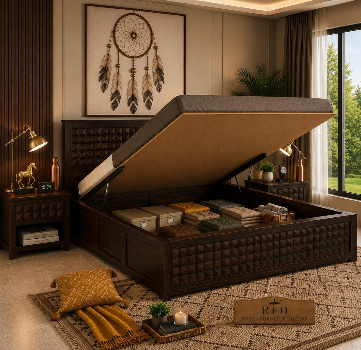 RFD - Royal Furniture Decor Sheesham Wood Diamond Queen Size Bed