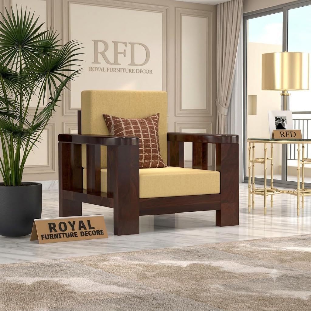 Royal Furniture Decor Sheesham Wooden Sofa, Walnut, 1 Seater