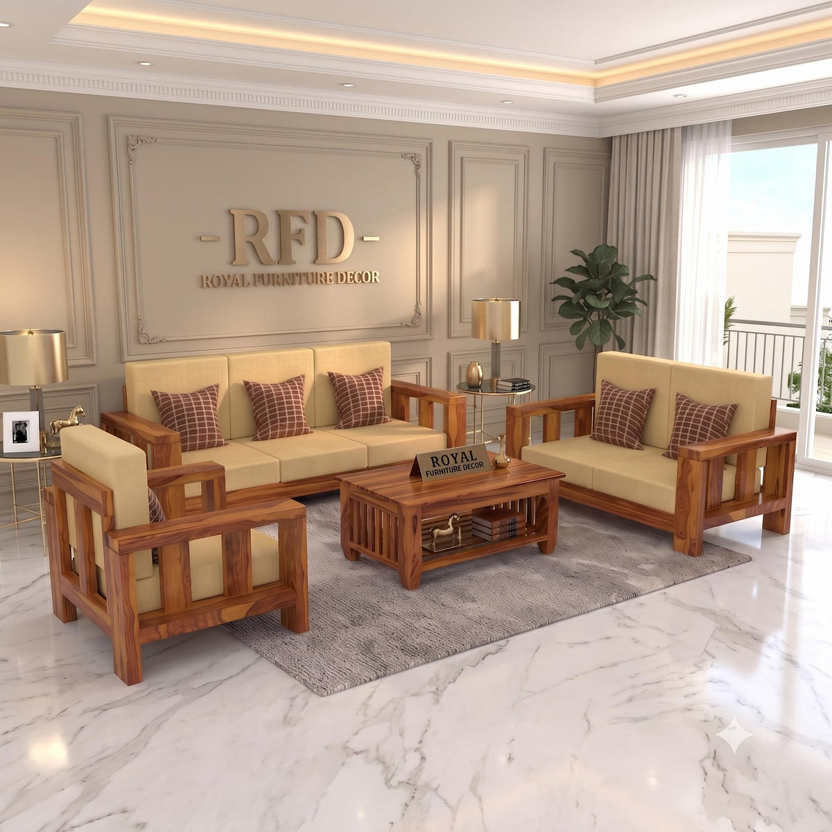 Royal Furniture Decor Sheesham Wooden 6 Seater Sofa Set for Living Room | Solid Wood Sofa | Rosewood Sofa Set for Home & Office | Lounge (Honey, 3+2+1 Seater)