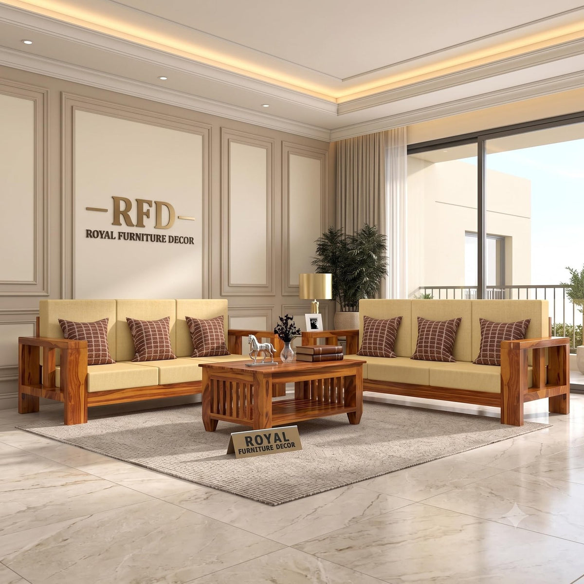 Royal Furniture Decor Sheesham Wooden 6 Seater Sofa Set for Living Room | Solid Wood Sofa | Rosewood Sofa Set for Home & Office | Lounge (Honey, 3+3 Seater)