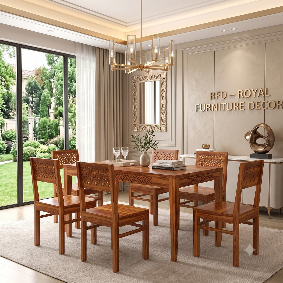 Royal Furniture Decor Solid Sheesham Wood 6 Seater Dining Table Set Without Cushioned Chairs for Dining Room | Living Room | Home & Office | Hotels Restaurant & Cafe (6 Seater, Honey A)