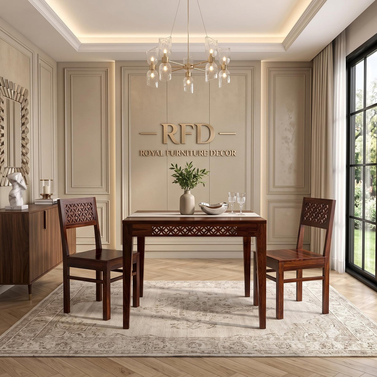 Royal Furniture Decor Solid Sheesham Wood 2 Seater Dining Table Set Without Cushioned Chairs for Dining Room | Living Room | Home & Office | Hotels Restaurant & Cafe (2 Seater, Walnut A)