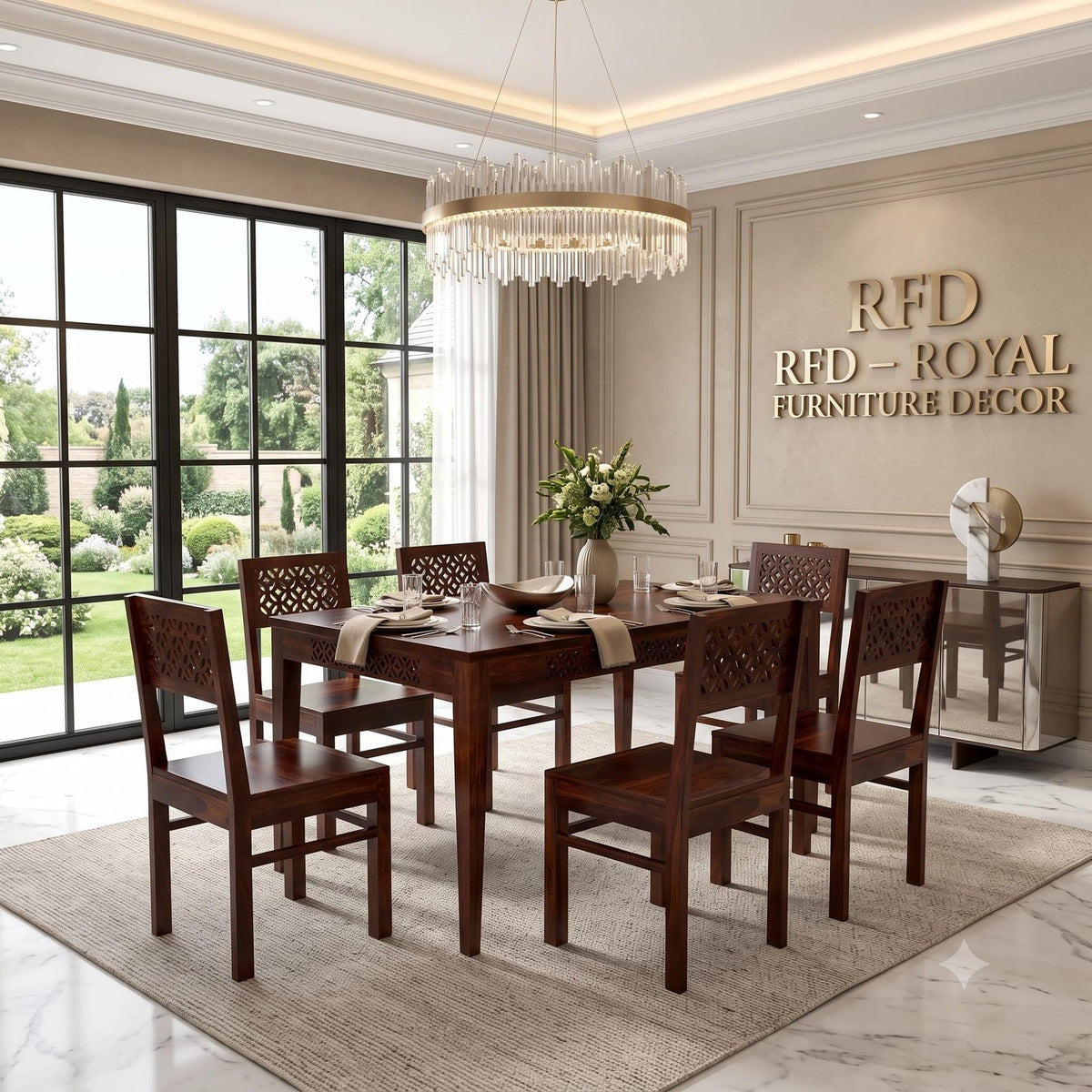 Royal Furniture Decor Solid Sheesham Wood 6 Seater Dining Table Set Without Cushioned Chairs for Dining Room | Living Room | Home & Office | Hotels Restaurant & Cafe (6 Seater, Walnut A)