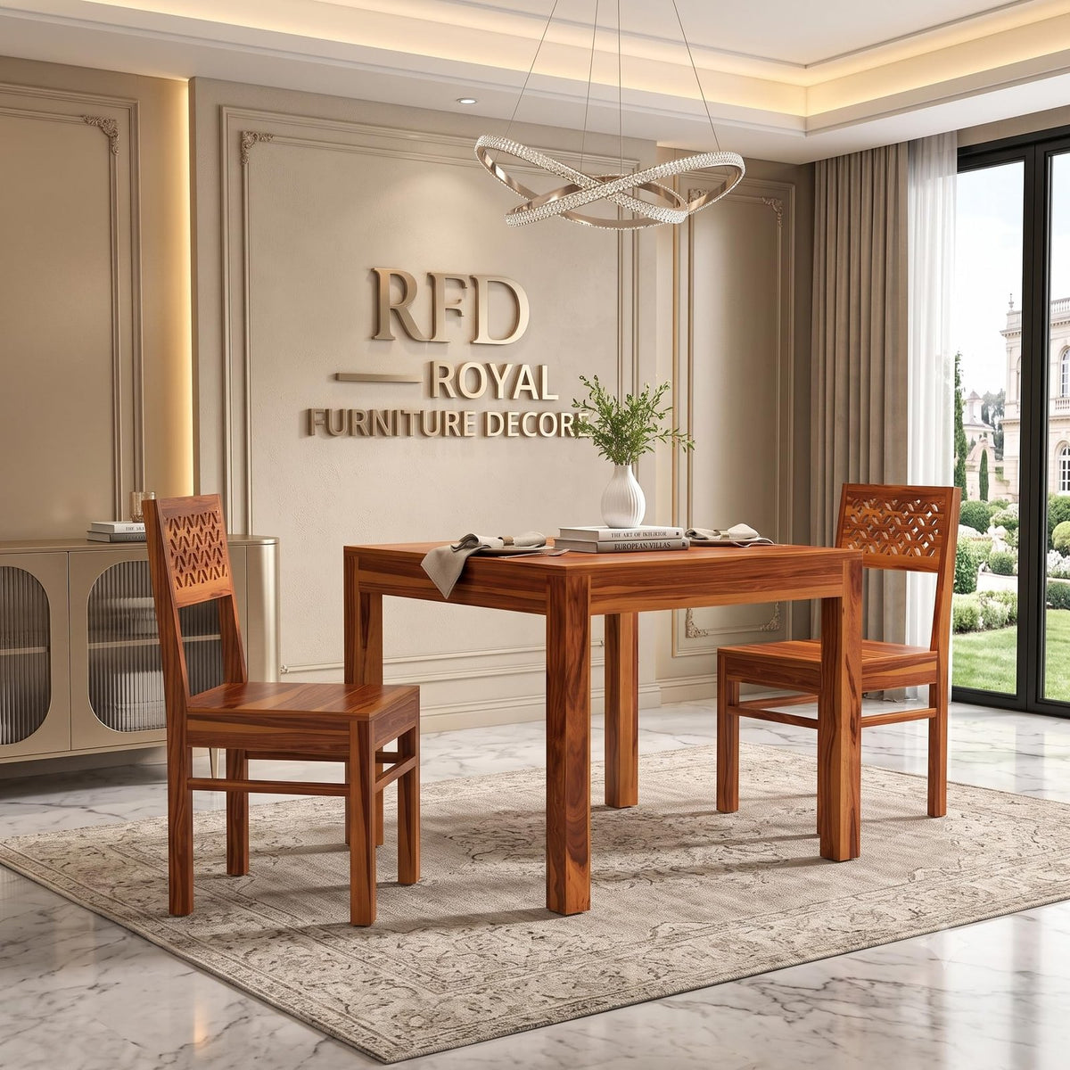 Royal Furniture Decor Solid Sheesham Wood 2 Seater Dining Table Set Without Cushioned Chairs for Dining Room | Living Room | Home & Office | Hotels Restaurant & Cafe (2 Seater, Honey C)