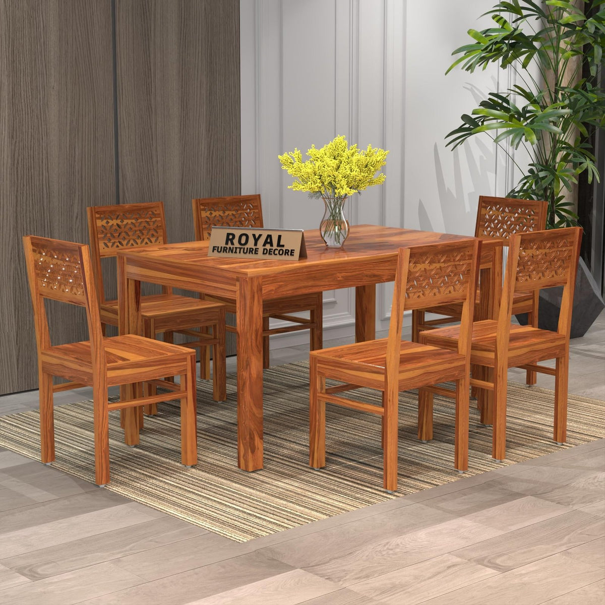 Royal Furniture Decor Solid Sheesham Wood 6 Seater Dining Table Set Without Cushioned Chairs for Dining Room | Living Room | Home & Office | Hotels Restaurant & Cafe (6 Seater, Honey C)