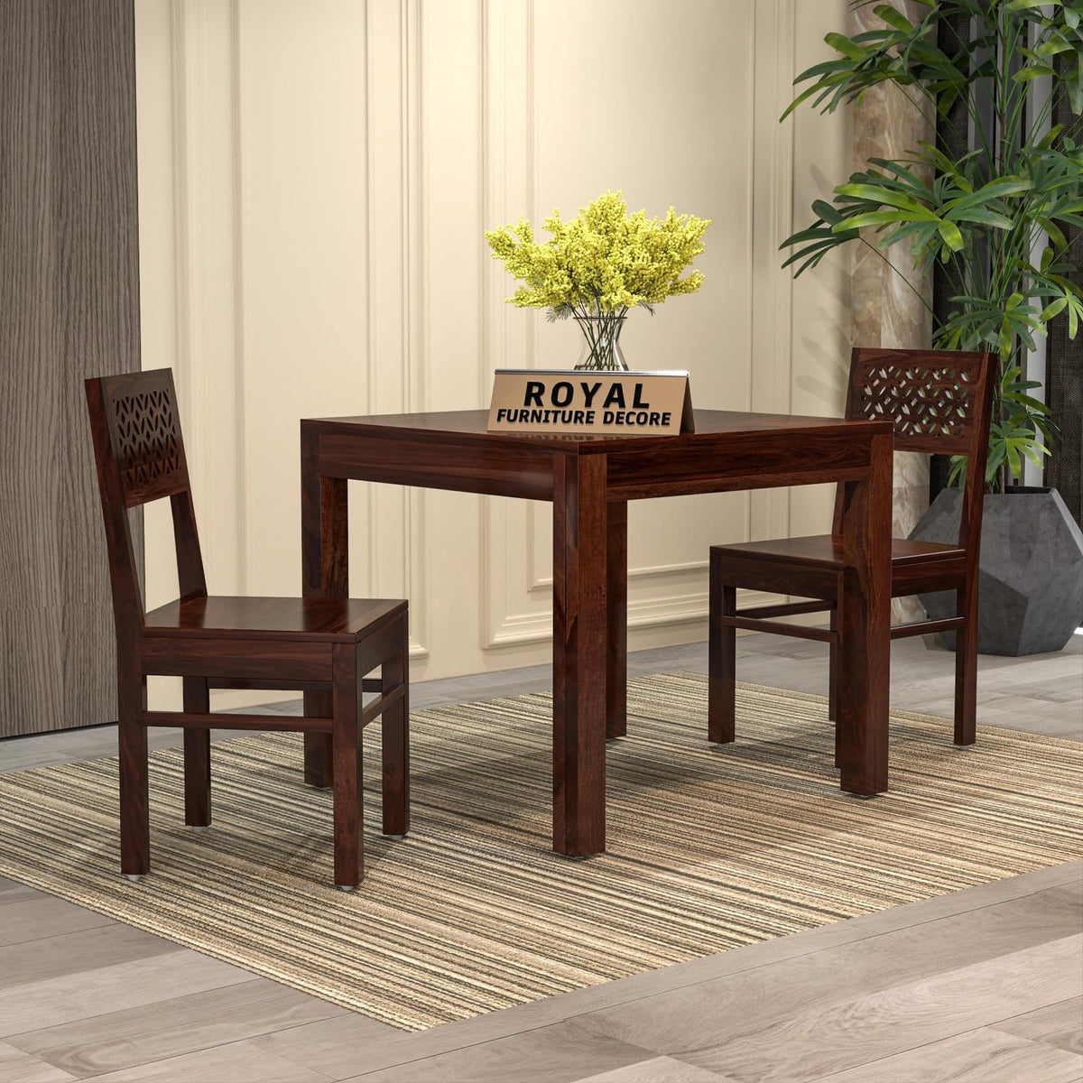 Royal Furniture Decor Solid Sheesham Wood 2 Seater Dining Table Set Without Cushioned Chairs for Dining Room | Living Room | Home & Office | Hotels Restaurant & Cafe (2 Seater, Walnut C)