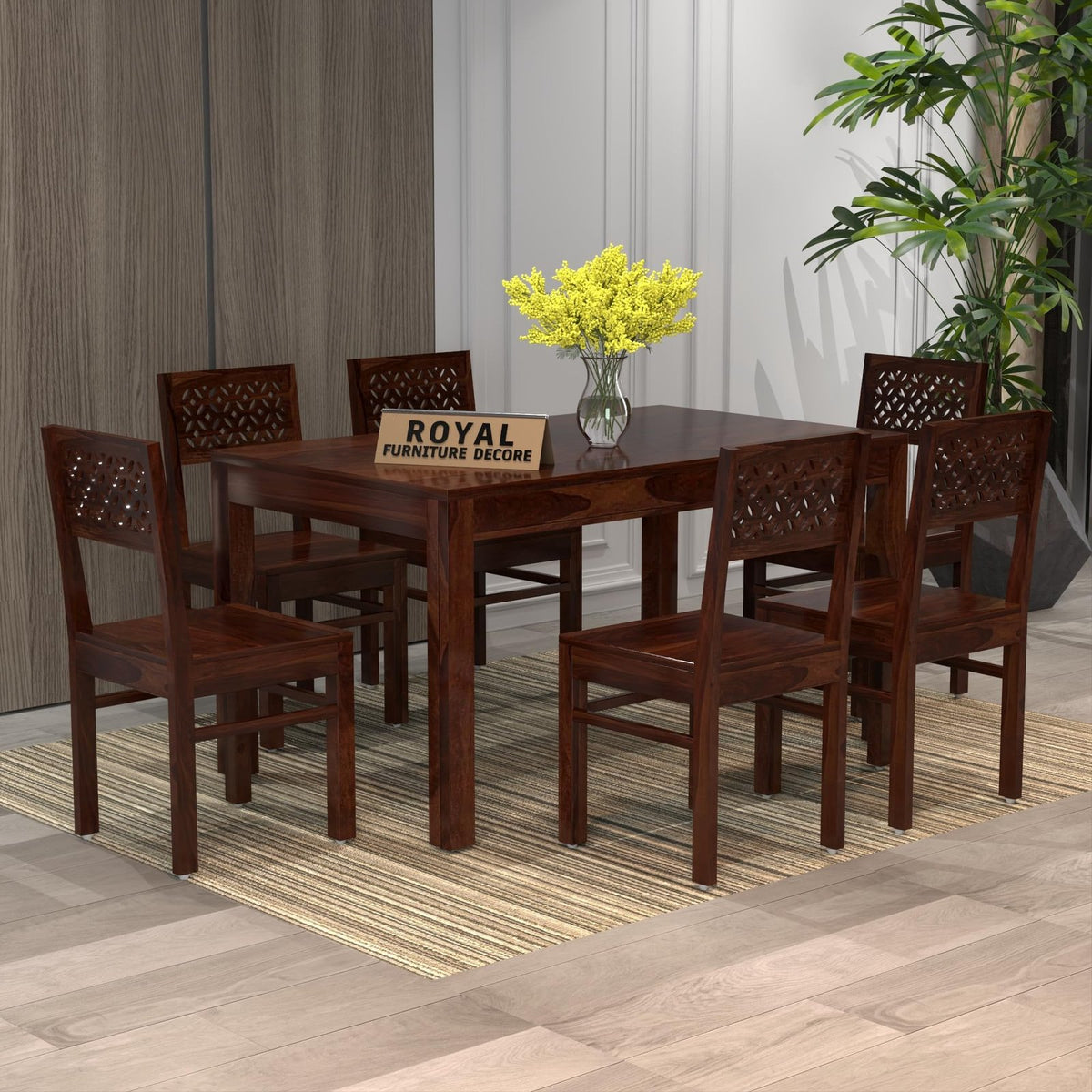 Royal Furniture Decor Solid Sheesham Wood 6 Seater Dining Table Set Without Cushioned Chairs for Dining Room | Living Room | Home & Office | Hotels Restaurant & Cafe (6 Seater, Walnut C)