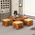 RFD - Royal Furniture Decor Solid Sheesham Wood Coffee Table with 4 Stools | Rosewood Centre Table with Cushioned Stool for Living Room (Honey B)