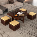 RFD - Royal Furniture Decor Solid Sheesham Wood Coffee Table with 4 Stools | Rosewood Centre Table with Cushioned Stool for Living Room (Walnut A)