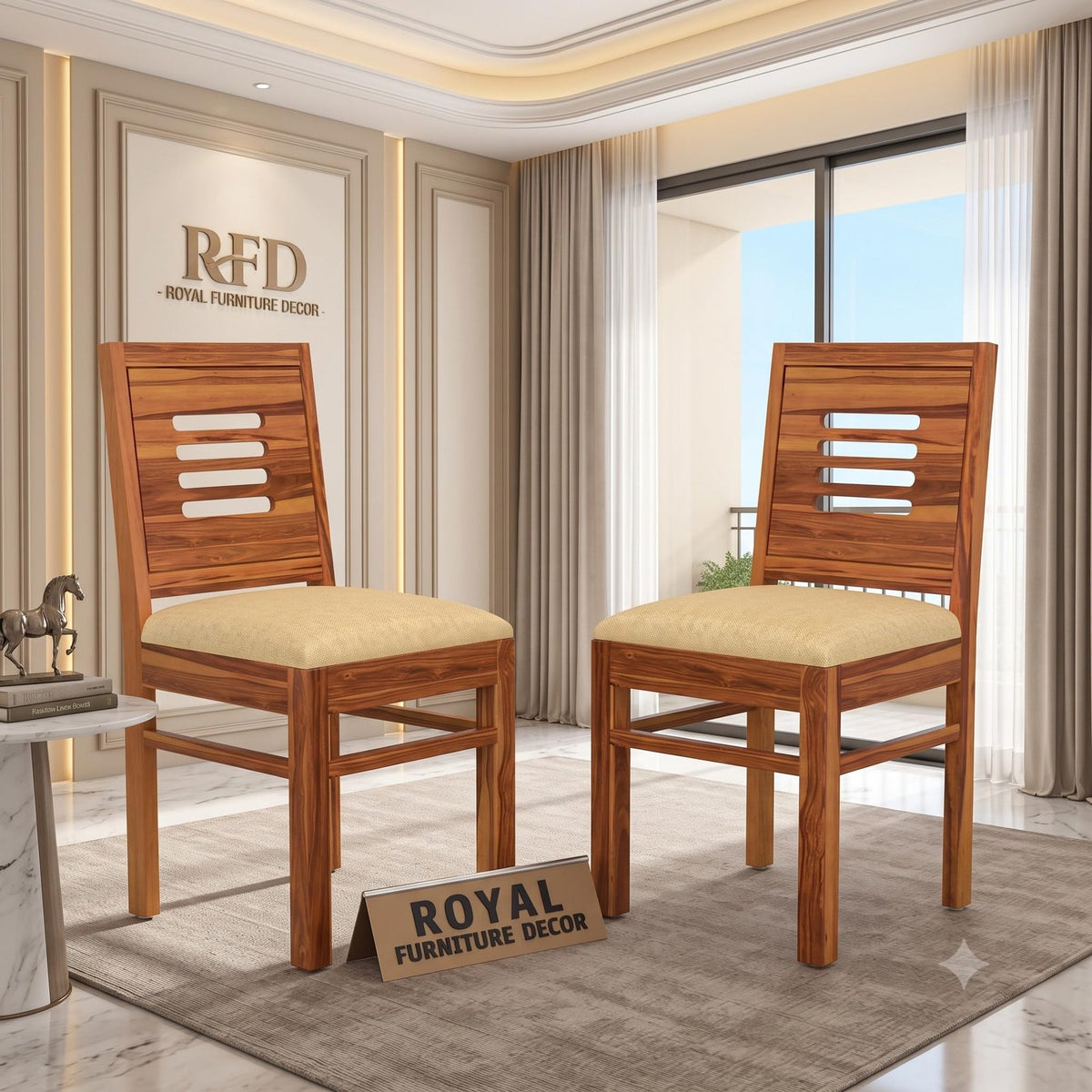 Royal Furniture Decor Sheesham Wooden 2 Dining Chair Set for Living Room | Solid Wood Study Chair for Living Room | Office Chair for Home & Office | Rosewood Chair Set (Set of 2, A-Honey)