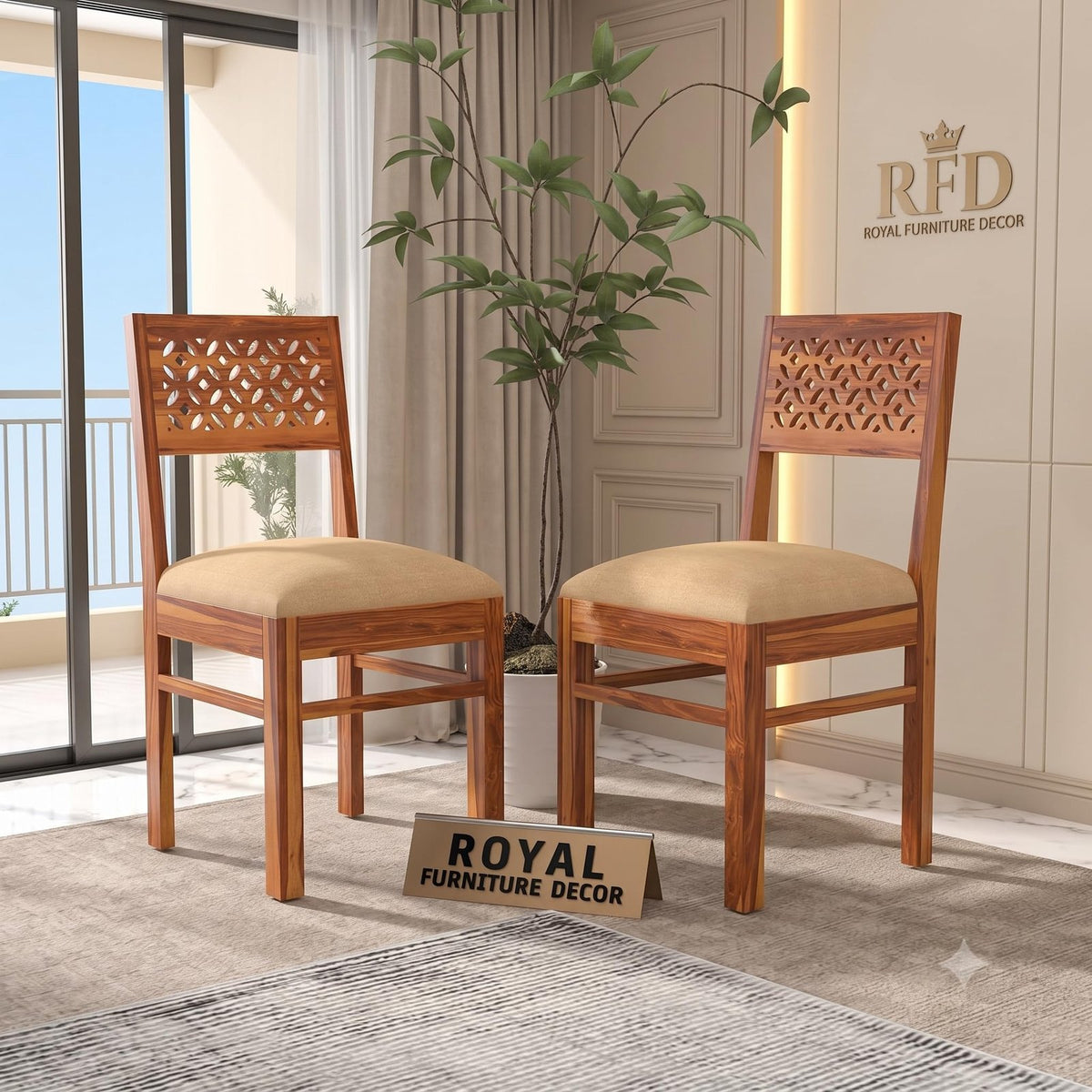 Royal Furniture Decor Sheesham Wooden 2 Dining Chair Set for Living Room | Solid Wood Study Chair for Living Room | Office Chair for Home & Office | Rosewood Chair Set (Set of 2, B-Honey)
