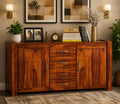 Royal Furniture Decor Solid Sheesham Wood Wooden Sideboard & Chest of Drawer with 4 Drawers and 2-Door Storage for Living Room, Bedroom (Chevalier,Honey)
