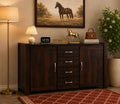 Royal Furniture Decor Solid Sheesham Wood Wooden Sideboard & Chest of Drawer with 4 Drawers and 2-Door Storage for Living Room, Bedroom (Chevalier,Walnut)