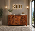 Royal Furniture Decor Solid Sheesham Wood Sideboard Cabinet - Elegant Free-Standing Movable Chest of Drawers with 4 Drawers & 4 Shelf storag for Stylish Living Room (Ferna,Honey)