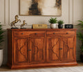 Royal Furniture Decor Solid Sheesham Wood Sideboard TV Cabinet - Elegant Free-Standing Movable Chest of Drawers with 2 Drawers & 4 Shelf storag for Stylish Living Room (Colton,Honey)