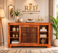 Royal Furniture Decor Solid Sheesham Wood Wooden Sideboard Storage Cabinet : Ideal for Living Room and Bedroom with Without Drawers and 6-Shelf Storage (Ralph,Honey)