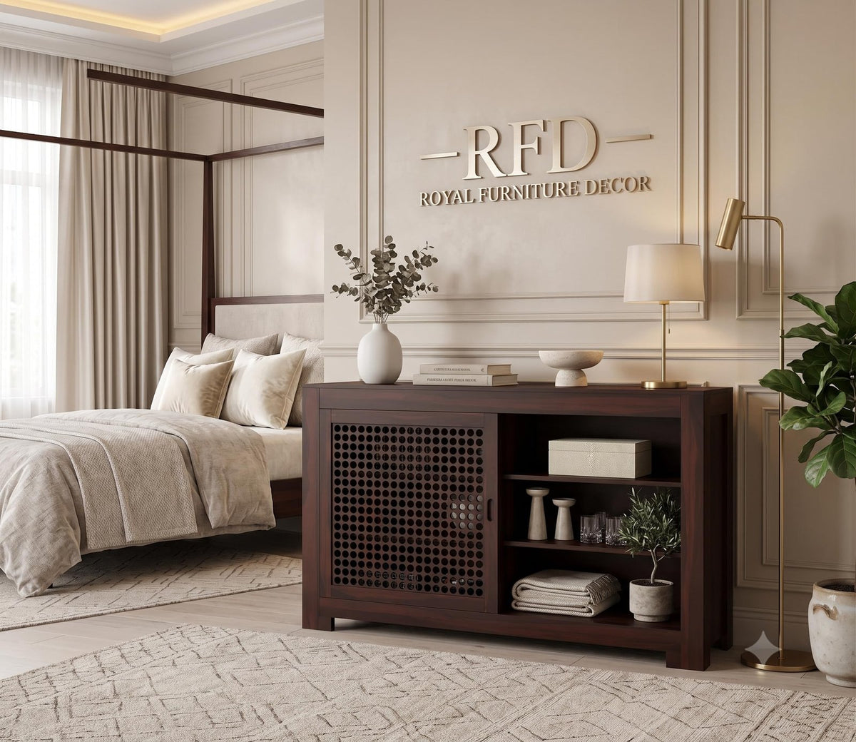 Royal Furniture Decor Solid Sheesham Wood Wooden Sideboard Storage Cabinet : Ideal for Living Room and Bedroom with Without Drawers and 6-Shelf Storage (Ralph,Walnut)