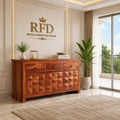 Royal Furniture Decor Solid Sheesham Wood Wooden Sideboard Storage Cabinet & Chest of Drawer : Ideal for Living Room and Bedroom with 3 Drawers and 3-Shelf Storage (Morse,Honey)
