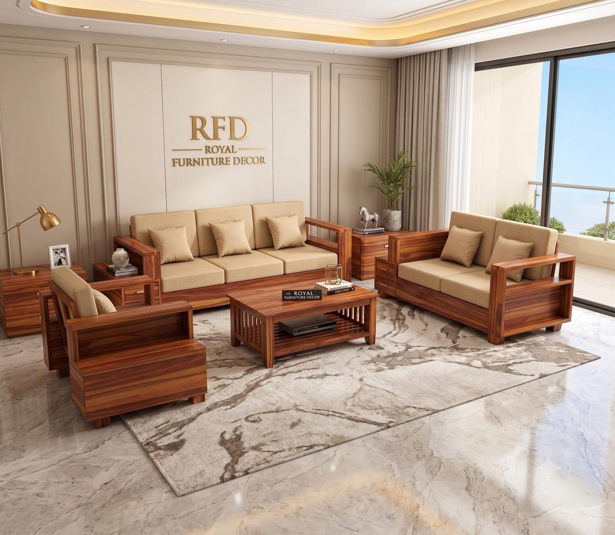 RFD - Royal Furniture Decor Sheesham Wooden 6 Seater Sofa Set
