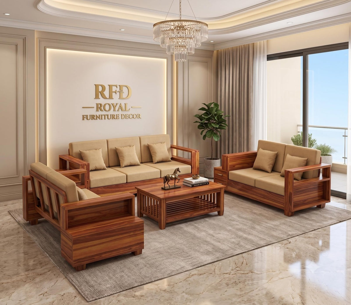 Royal Furniture Decor Sheesham Wooden 7 Seater Sofa Set