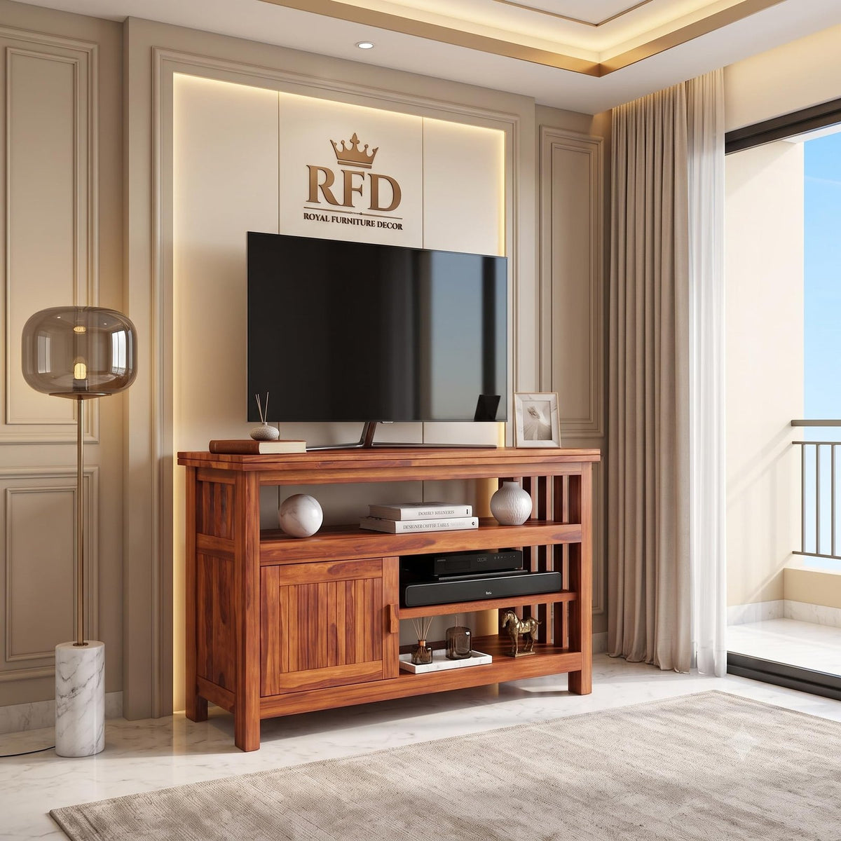 RFD - Royal Furniture Decor Solid Sheesham Wood TV Unit, Sohi, Honey