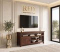 RFD - Royal Furniture Decor Solid Sheesham Wood TV Unit with 3 Shelves and 1-Door Storage for up to 45-inch TV - Elegant Wooden TV Unit for Living Room Furniture (Sohi,Walnut)