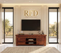 RFD - Royal Furniture Decor Solid Sheesham Wooden TV Unit for Living Room: 2 Drawers, 2 Shelves, and 1-Door Storage - Accommodates up to 50-Inch TV (Adolph, Honey)