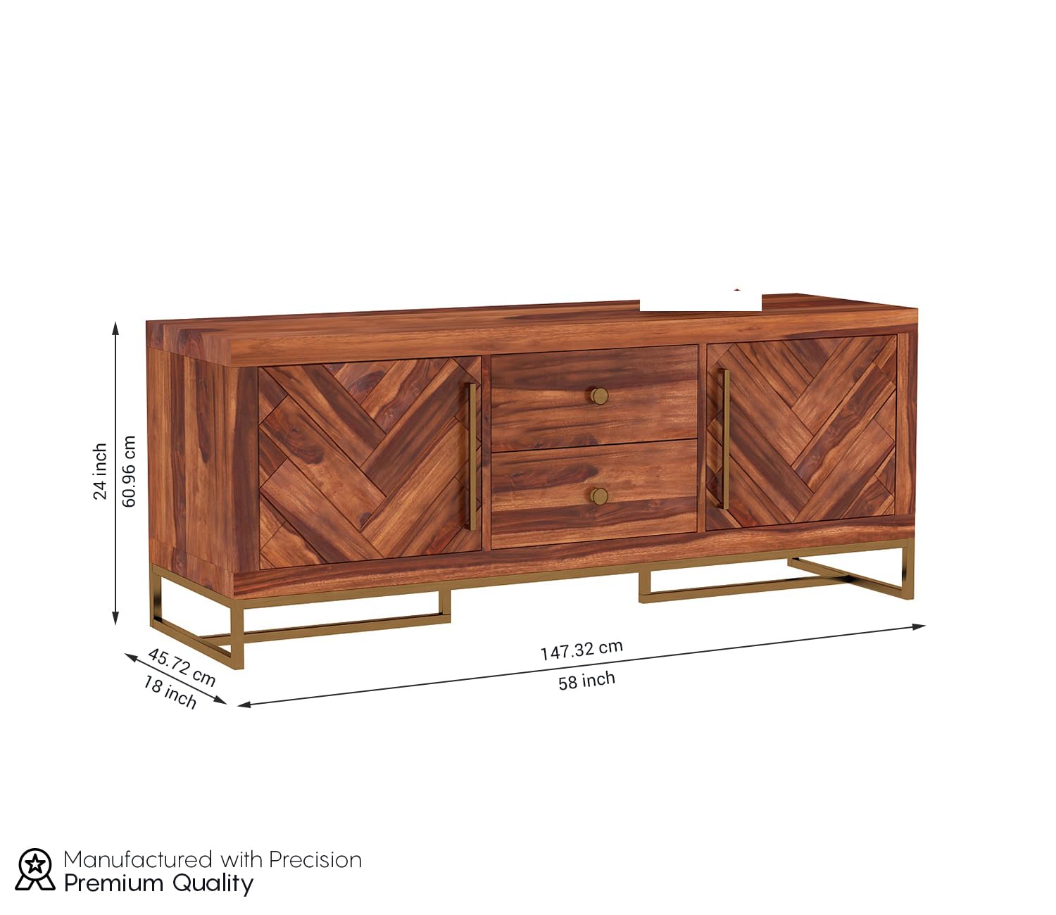 RFD - Royal Furniture Decor Solid Sheesham Wood TV Unit | Jett | Honey | 55-Inch