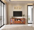 RFD - Royal Furniture Decor Solid Sheesham Wood TV Unit with 2 Drawers, 4 Shelves, and 2-Door Storage - Accommodates up to 55-Inch TV for Living Room and Bedroom (Boho, Honey, 58L x 16W x 24H Inch)