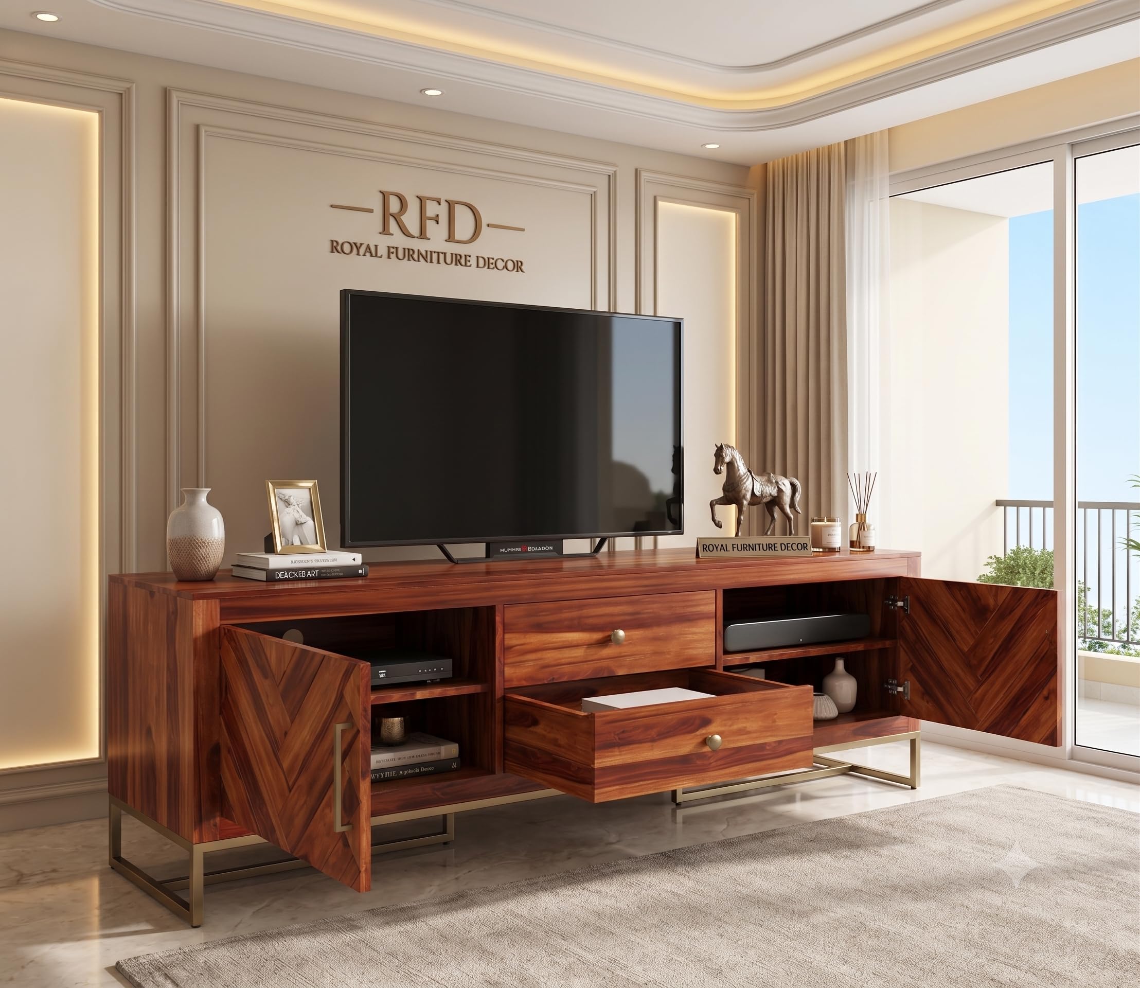 RFD - Royal Furniture Decor Solid Sheesham Wood TV Unit | Jett | Honey