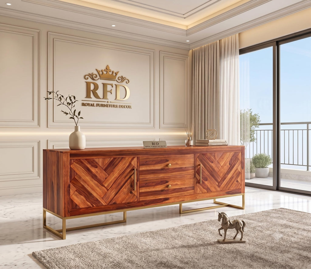 RFD - Royal Furniture Decor Solid Sheesham Wood TV Unit | Jett | Honey