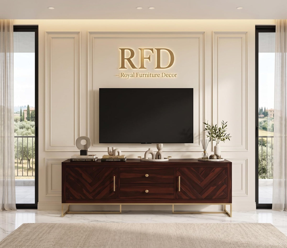 RFD - Royal Furniture Decor Solid Sheesham Wood TV Unit, Jett, Walnut