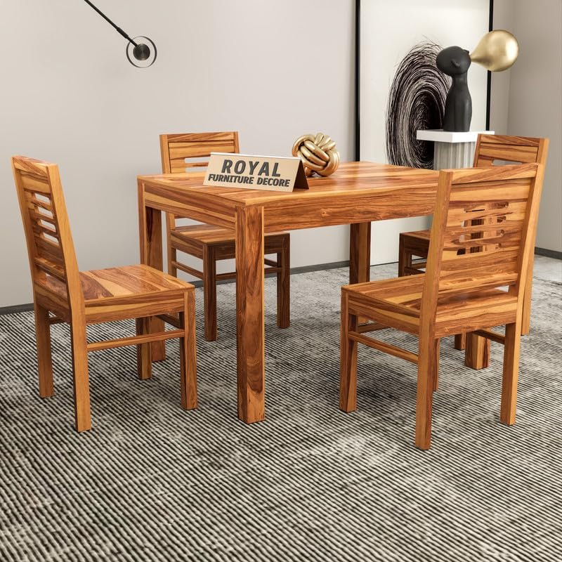 Royal Furniture Decor Solid Sheesham Wood 4 Seater Dining Table Set Without Cushioned Chairs for Dining Room | Living Room | Home & Office | Hotels Restaurant & Cafe (4 Seater, Honey B)