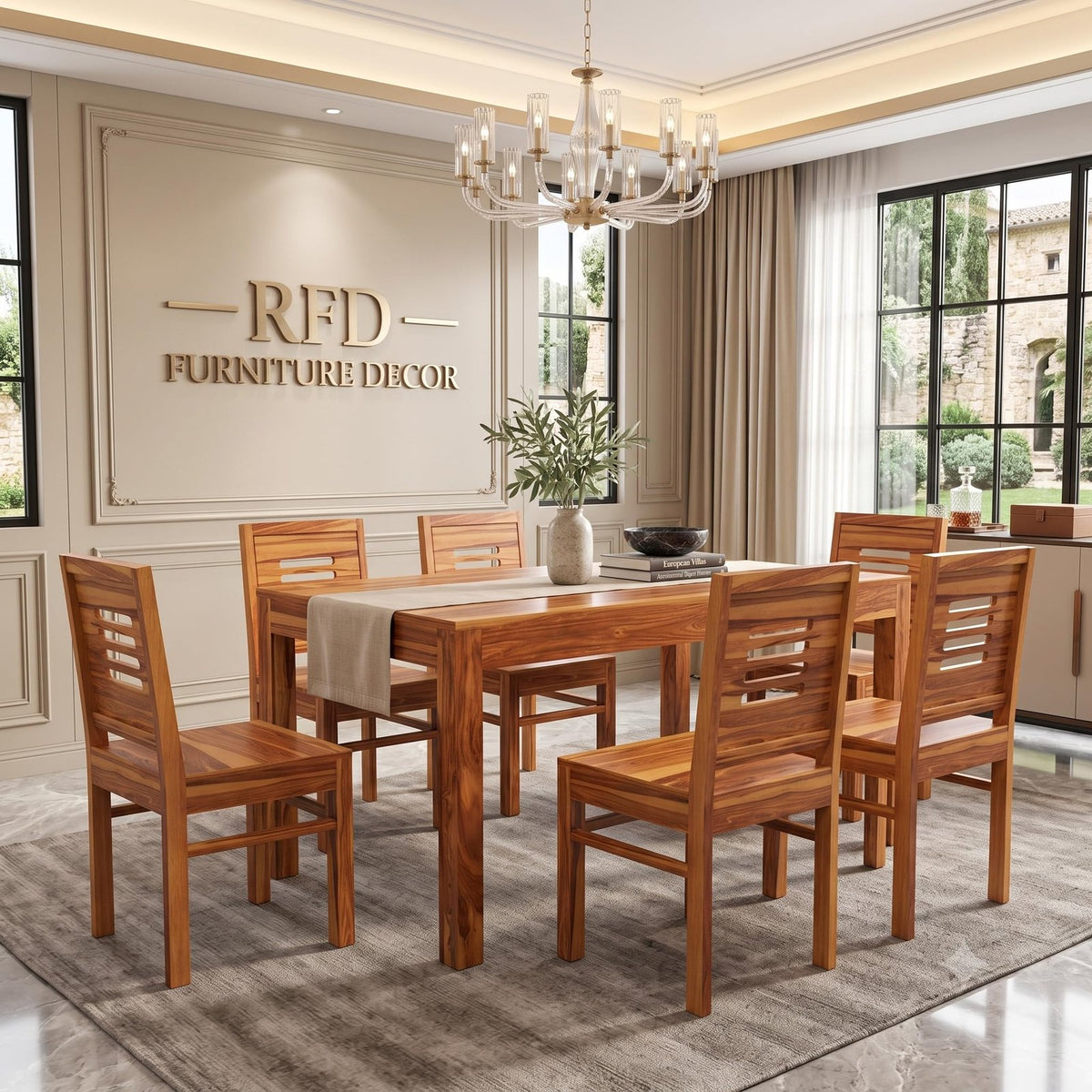 Royal Furniture Decor Solid Sheesham Wood 6 Seater Dining Table Set Without Cushioned Chairs for Dining Room | Living Room | Home & Office | Hotels Restaurant & Cafe (6 Seater, Honey B)